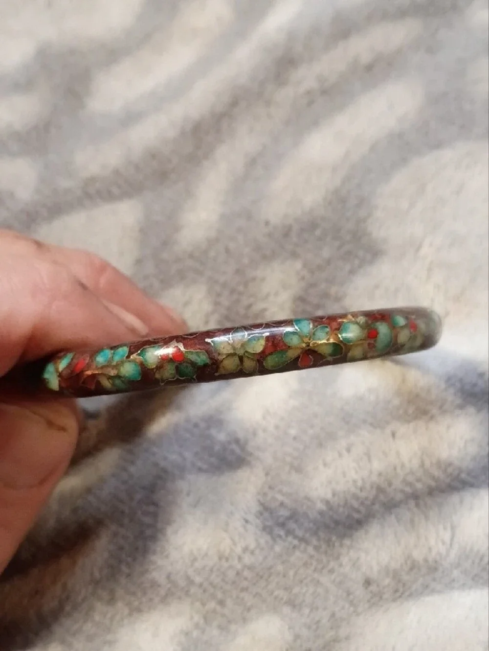 Vintage Cloisonné Floral Bangle Bracelet - Women Jewelry